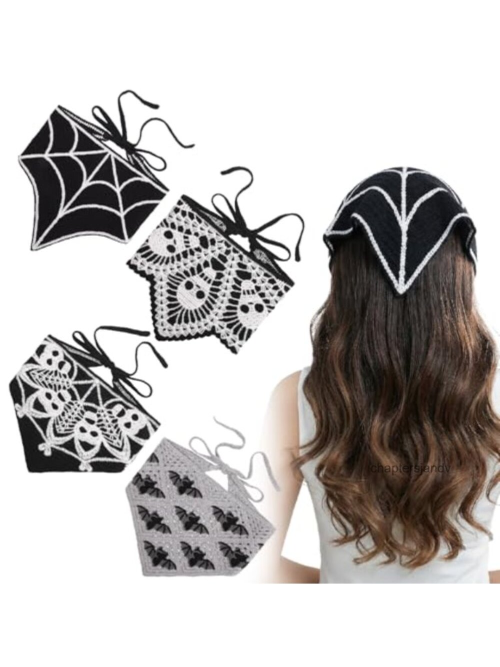 4 Pc Hand Crocheted Gothic Headband Set Elastic Cotton Blend